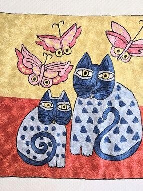 Abstract Cats Embroidered Pillow Case 18x18 Bohemian Colorful Animal Butterfly